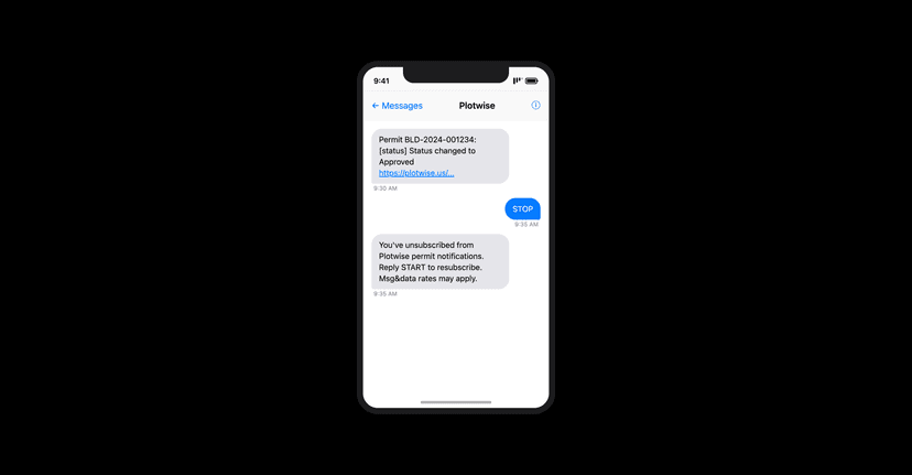 SMS conversation showing STOP keyword usage