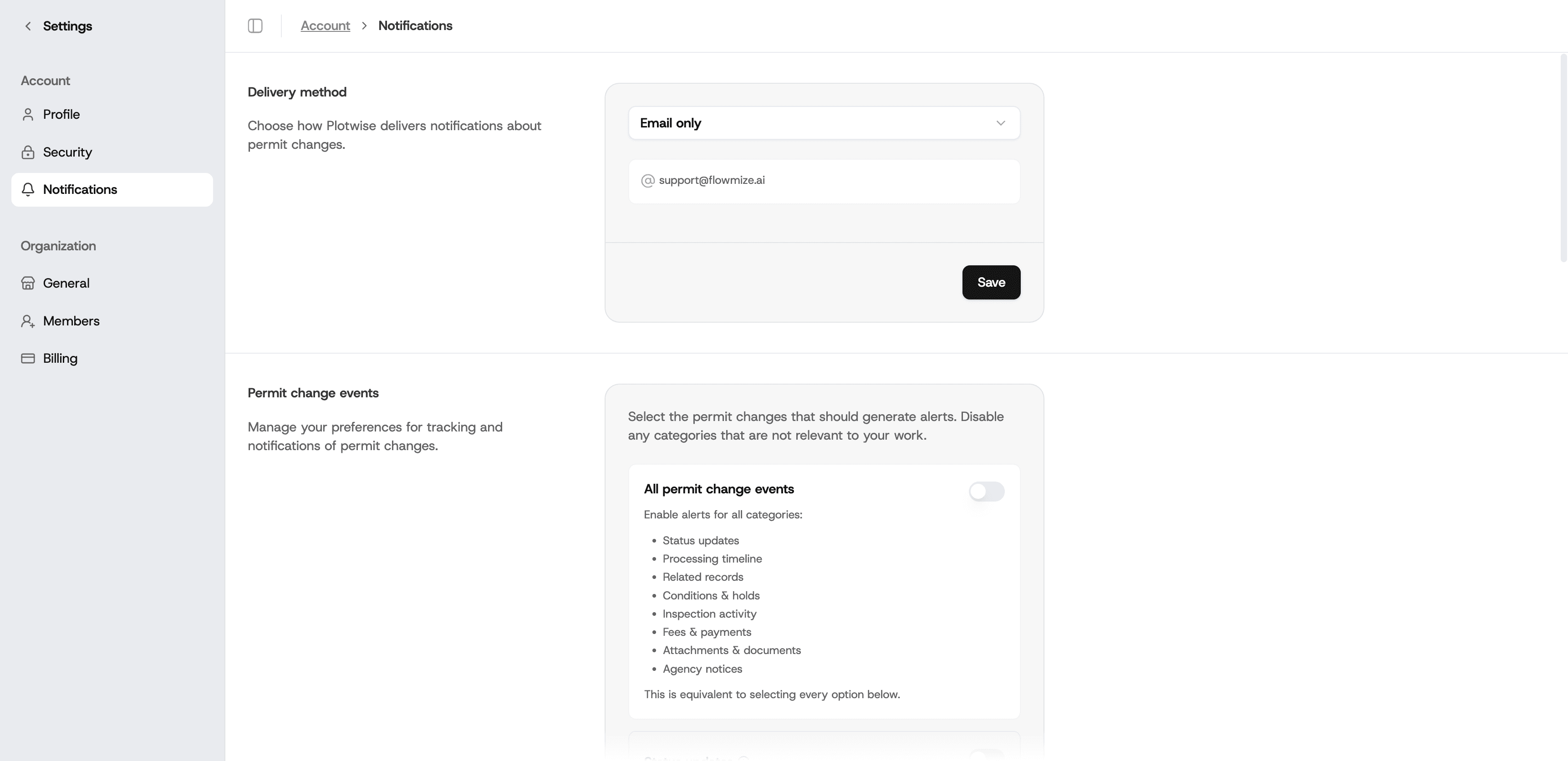 Notification preferences settings page