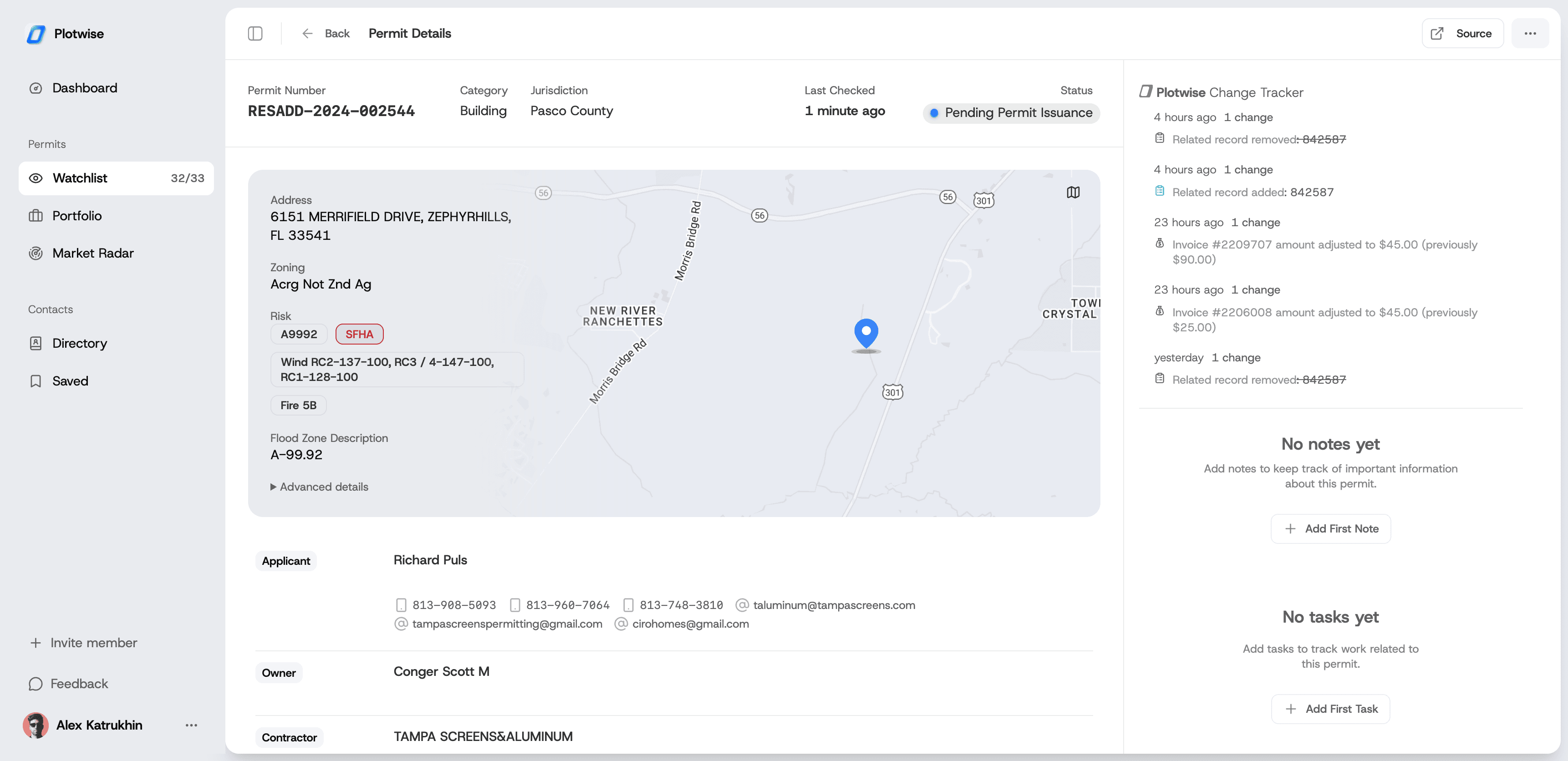 Permit details page showing header, status, and information sections